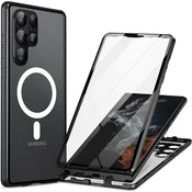 GS Magnetni ovitek MagSafe z dvojnim steklom za Samsung Galaxy S24 Ultra, črn