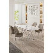 Hanah Home Set Trpezarijski sto i 4 stolice, Bež-beli