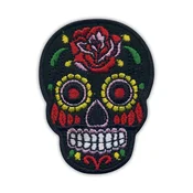 shumee Našitek mehiške lobanje Calavera črne barve - samolepilna podlaga - vezen našitek/značka/emblem
