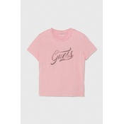 Pamučna majica Guess za žene, boja: ružičasta
