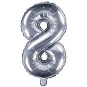 Folija balon številka 8 35cm srebrn kovinski 1 kos.