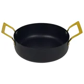 Kozica za serviranje, črna z zlatimi ročaji, 55 mm, premer: 130 mm
