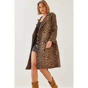 Bianco Lucci Womens Leopard Print Trench Coat 2490