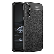 Elegantna gel maska Elite Guard s teksturom kože i zaštitom rubova za Samsung Galaxy A14 4G / A14 5G - obsidian black