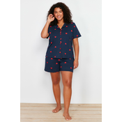 Trendyol Curve Navy Blue Heart Pattern Knitted Pajamas Set