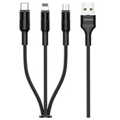USAMS USAMS PLETENI KABEL U5 3V1 1,5M 2A ZA LIGHTNING MICRO USB USB-C ČRN, (21980538)
