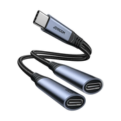 shumee 2v1 adapter, polnilec + slušalke USB-C na 2x USB-C črne barve