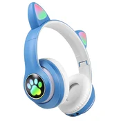 AVIZAR Brezžične Bluetooth slušalke za otroke s svetlečimi RGB mačjimi ušesi, Bela/Modra, (5000277701)