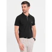 Ombre Mens polo shirt with zip neckline - black