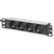 1U Aluminum PDU, 254 mm (10) rack mount, 4x safety outlet, 16A, 4000W, 250VAC 50/60Hz