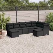 9-dijelni set vrtnih sofa s jastucima crni od poliratana Crna 55 x 55 x 37 cm