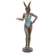 Casa Padrino luxury XXL bronze decorative sculpture woman with tray antique bronze/antique turquoise/black/gold 82 x H. 178 cm - Life size XXL bronze decorative figure - XXL decoration
