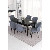 Hanah Home Set Trpezarijski sto i 6 stolica Eva, Sivo-crni