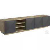 TV komoda na čoklu s policami Asha 200 5D - river stone/hrast artisan