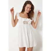 Trendyol Bride Ecru Laced and Ruffle Detailed Viscose Woven Nightgown