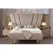 Casa Padrino Luxury Art Deco Bedroom Set Gray/Gold - 1 Double Bed with Headboard & 2 Bedside Tables - Art Deco Bedroom Furniture - Luxury Bedroom Furniture - Luxury Furnishings