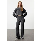 Trendyol Anthracite Wide Leg/Flare High Waist Interlock Flexible Knit Trousers
