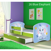 Dječji krevet ACMA s motivom, bočna zelena + ladica 160x80 cm 26-blue-elephant