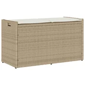 Vidaxl Zunanja klop za shranjevanje z blazino Beige 100 cm poli ratan