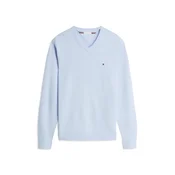 TOMMY HILFIGER Pulover ESSENTIAL mornarska / svetlo modra / češnjevo rdeča