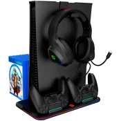 shumee CANYON CS-5 RGB večnamensko stojalo za PS5, 2-v-1 polnjenje in hlajenje, črno