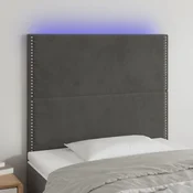 Vidaxl vidaXL Vzglavje z LED svetlobo temno sivo 80x5x118/128 cm žametno