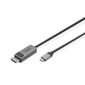 8K@30Hz. USB Type C to DP; adapter cable HBR3; Alu Housing; Black 1m