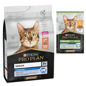 Pro Plan suha mačja hrana + 6 x 85 g mokre hrane gratis! - Senior 7+ Longevis bogata z lososm (3 kg) + Piščanec (6 x 85 g)