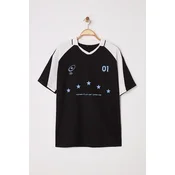 Trendyol Black Oversize/Wide Cut College Themed Polo Neck T-shirt