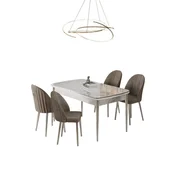 Hanah Home trpezarijski set Rada, sto na razvlacenje i 4 stolice, ploca u dekoru belog mermera, hromirane noge, kapucino tkanina Babyface