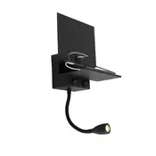 Moderna stenska svetilka črna z USB in gibljivo roko - Flero