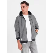 Ombre Mens unbuttoned hooded sweatshirt with piping - black