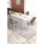 Hanah Home trpezarijski set Elf, sto na razvlacenje i 4 stolice, bela ploca, kapucino tkanina Babyface