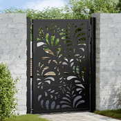 vidaXL Vrtna vrata Black 105x130 cm Oblikovanje z jeklenimi valovi