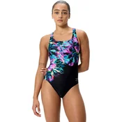 Speedo printed powerback one piece glitchy garden/black xxl - uk40