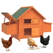 PAWHUT Velik zunanji kokošnjak iz smrekovega lesa 160x98.5x107cm, hišica za 6 nesnih kokoši z 2 stranskima gnezdoma, vodoodporna streha iz bitumna in izvlečni pladenj, vinsko rdeča