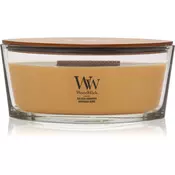 Woodwick Golden Bourbon dišeča sveča z lesenim stenjem (hearthwick) 453.6 g