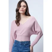 Trend Alacati Stili Ženska bluza dugih rukava ALC-019-053-BLZ, V-izrez, Roze