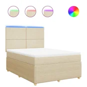 Vidaxl Box spring postelja z vzmetnico krem 140x190 cm blago