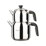 Double Turkish teapot, stainless steel, Black, Kappa - Korkmaz