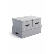 Svetlo sive kartonaste škatle s pokrovom za shranjevanje v kompletu 3 ks 31x47x15 cm Inge – Bigso Box of Sweden