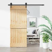 vidaXL Drsna vrata Naravna in črna 85 x 210 cm Masiven borov les