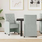 vidaXL Jedilni stoli s kolesi 2 pcs Svetlo siva 58 x 67 x 97 cm Žamet