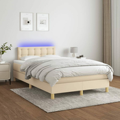 Greatstore Box spring postelja z vzmetnico LED krem 120x200 cm blago