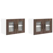 Vidaxl Stenski stekleni omarica PORTO 2 szt. Rjav hrast 60 x 31 x 40 cm