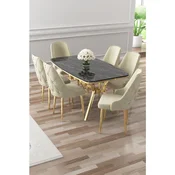 Hanah Home trpezarijski set Asel, sto i 6 stolica, ploca u dekoru Sonata, zlatne noge, krem tkanina Babyface