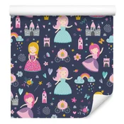 Tapeta z mavričnimi oblaki in princesko za dnevno sobo in spalnico 50x1000 cm
