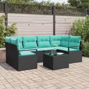 vidaXL vidaXL Kavčna garnitura 7 pcs Črna in modra poli ratan, (5000138040)