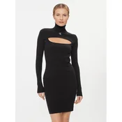 Calvin Klein Jeans Pletena obleka 2 In 1 Tight Ls Sweater Dress J20J222515 Črna Slim Fit