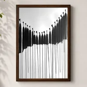 WallXpert uramljena MDF slika 3752KACT-042, apstraktne crne kapi boje na svetlosivoj pozadini, 37 x 52 cm
